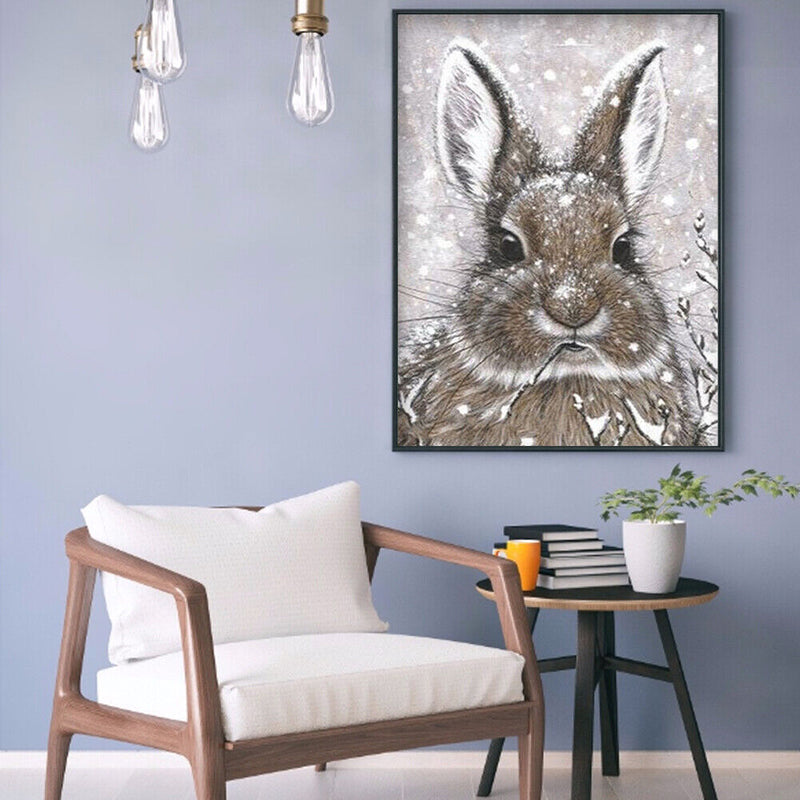 5D DIY Diamond Snow Rabbit Full Round Drill Mosaic Wall Art Rhinestone Picture