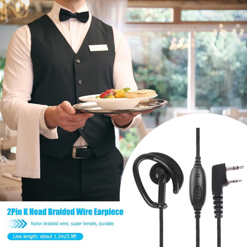 1.2m 2Pin Earpiece Headset PTT with Mic Ear Hook Interphone Earphone for Kenwood