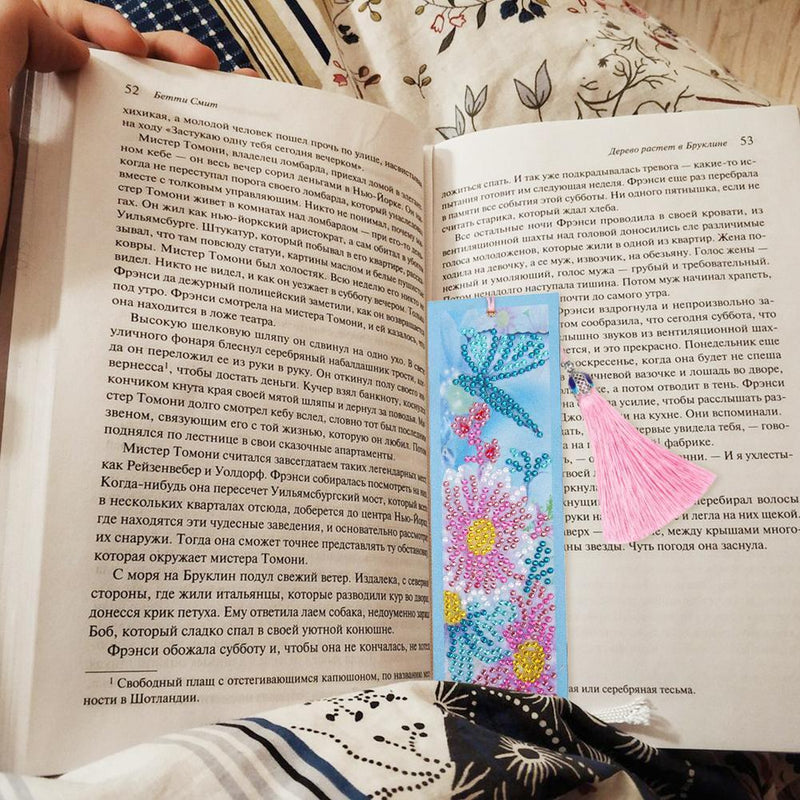 DIY Flower Special Shaped Diamond Painting Leather Tassel Bookmark Crafts Newly