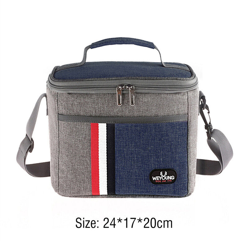 Portable Thermal Stripe Waterproof Aluminum Foil Insulated Lunch Bag (Blue)