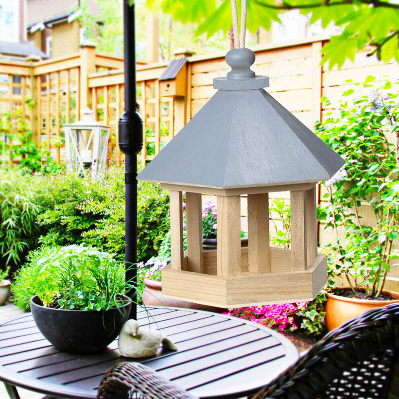 Garden Window Wooden Birdhouse Parrot Cage Bird Seeds Food Feeder (Blue)