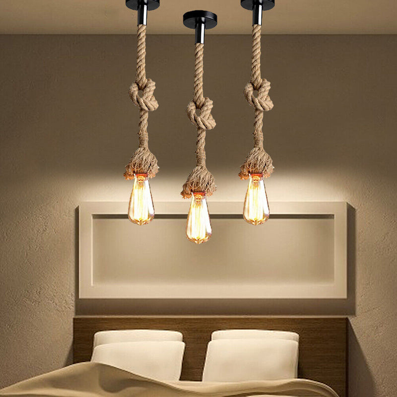Hemp Rope Pendant Lights E27 for Loft Attic Industrial Hanging Lamp (80cm) Newly