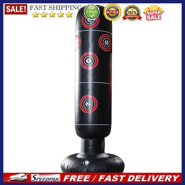 Inflatable Boxing Bag Train Punching Stand Fitness Equipment (Black 1.6m)
