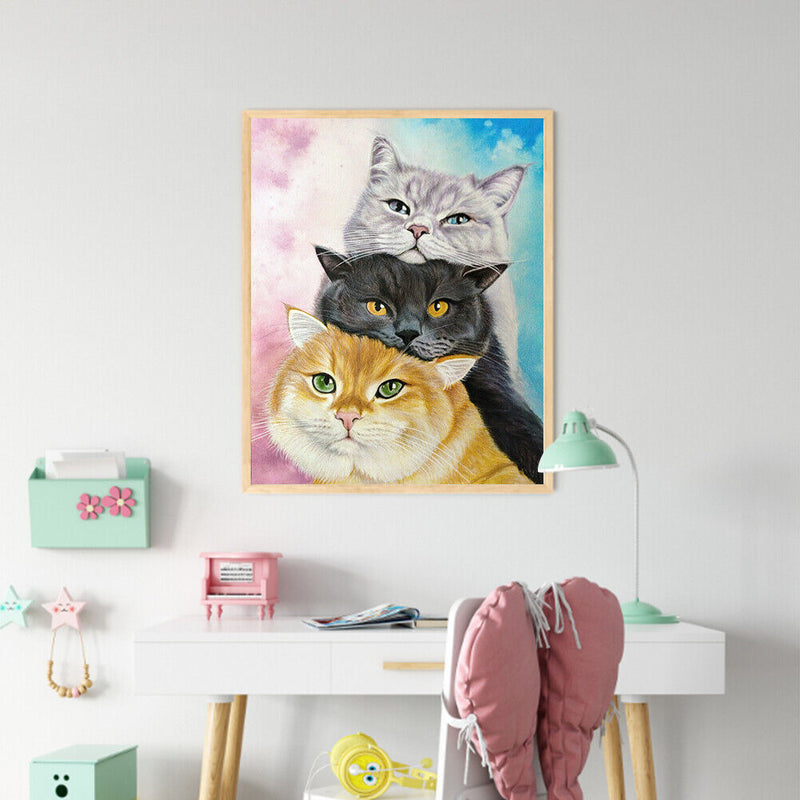 Three Cats Oil Paint By Numbers DIY Home Decoration Gift Wall Art Picture Kit