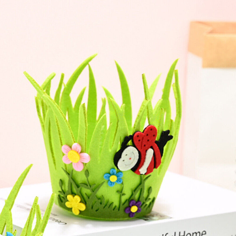 Easter Egg Carry Bucket Portable Round Nonwoven Basket Home Party Decor (A)