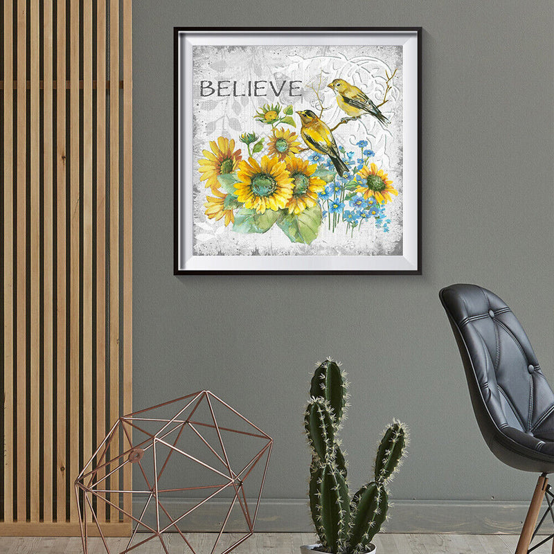 5D DIY Diamond Painting Flowers Birds Full Round Drill Mosaic Art Home Picture