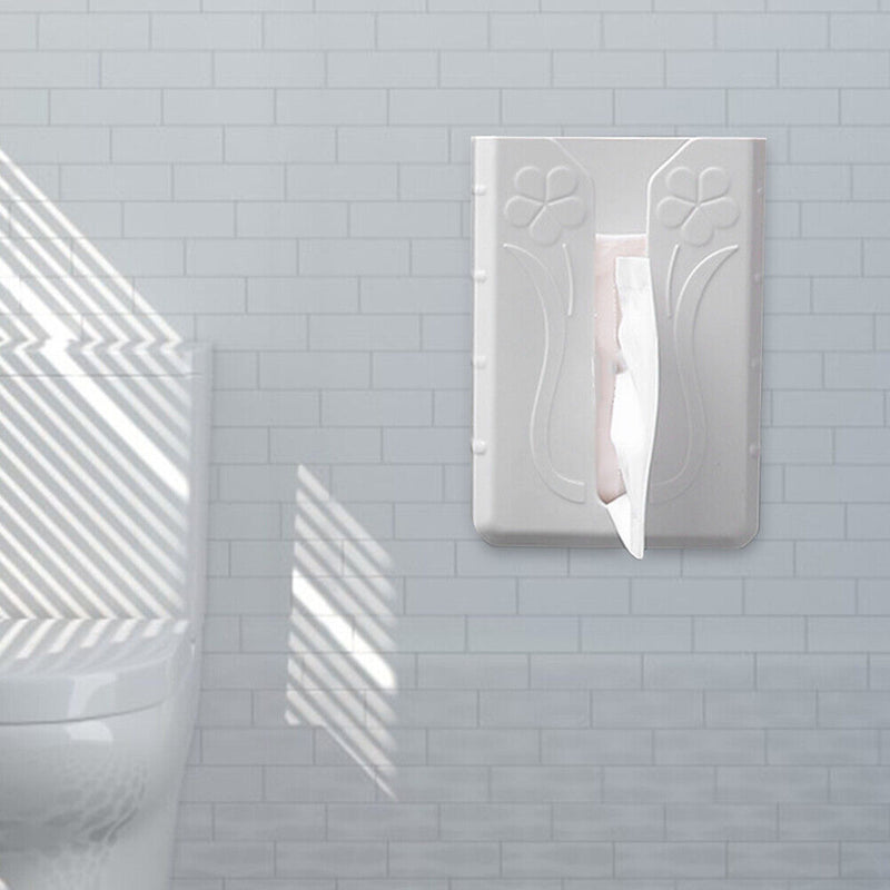 Plastic Tissue Box Napkin Holder Case Wall Mounted Home Desk Decor (White) Newly