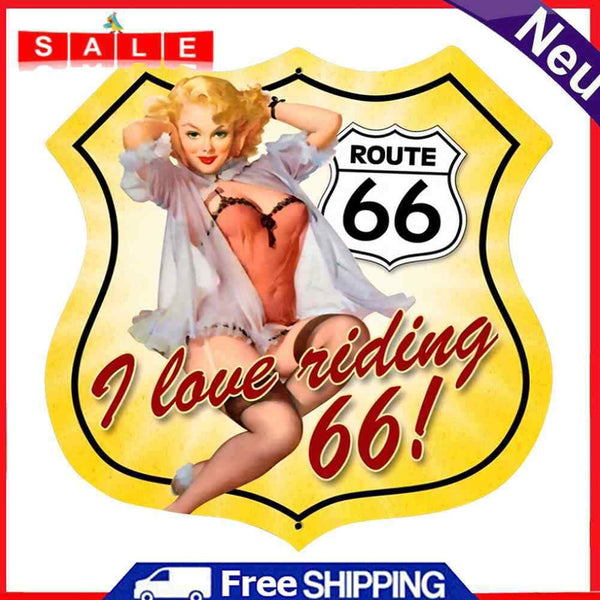 Shield Shape Route 66 Sexy Plate Metal Tin Sign Retro Decorative Iron Paintings