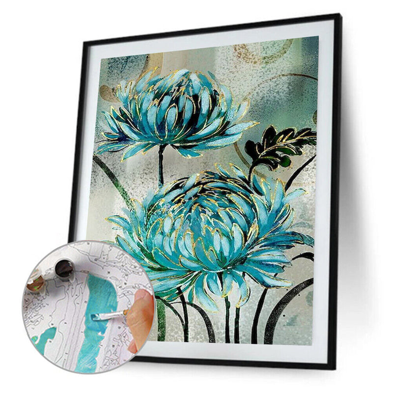 Blue Flowers Paint By Numbers Kit DIY Art Frameless Picture On Canvas (B)