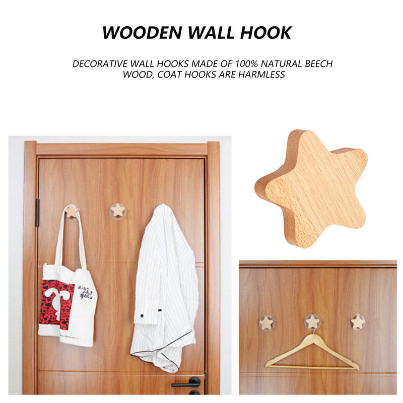 Wall Hooks - Wooden Handmade Decorative Wall Hooks Rack - Star / Moon / Cloud