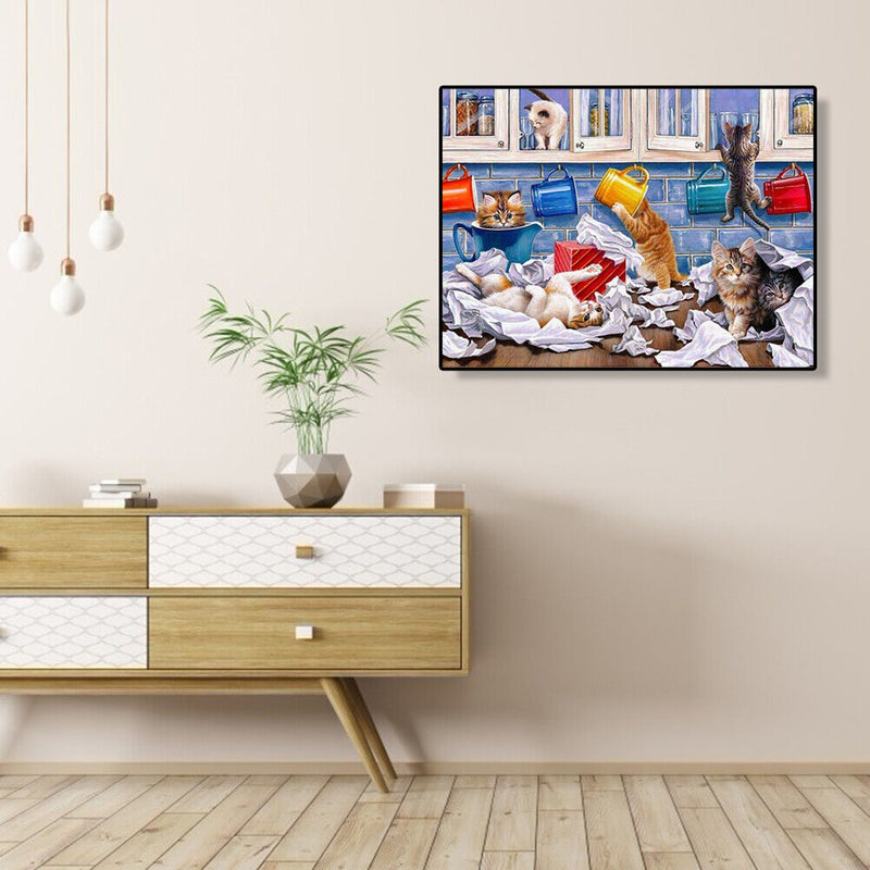 Painting By Numbers DIY Kit Naughty Cat Canvas Oil Art Picture Home Wall Decor