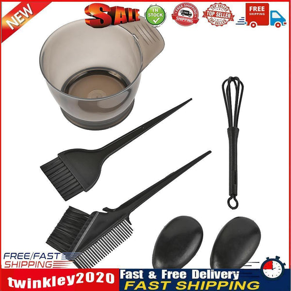 5pcs Hair Dye Bowl +3 Brush + 1 Ear Shield Combo Set Coloring Tint (Black) Newly
