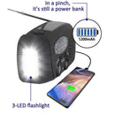 3 LED Lights Flashlight Hand Crank Radio 1200mAh Power AM FM Radio Black Newly
