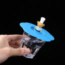 Transparent Torx Silicone Cup Cover Leak Proof Cartoon Lid (Blue Bear)