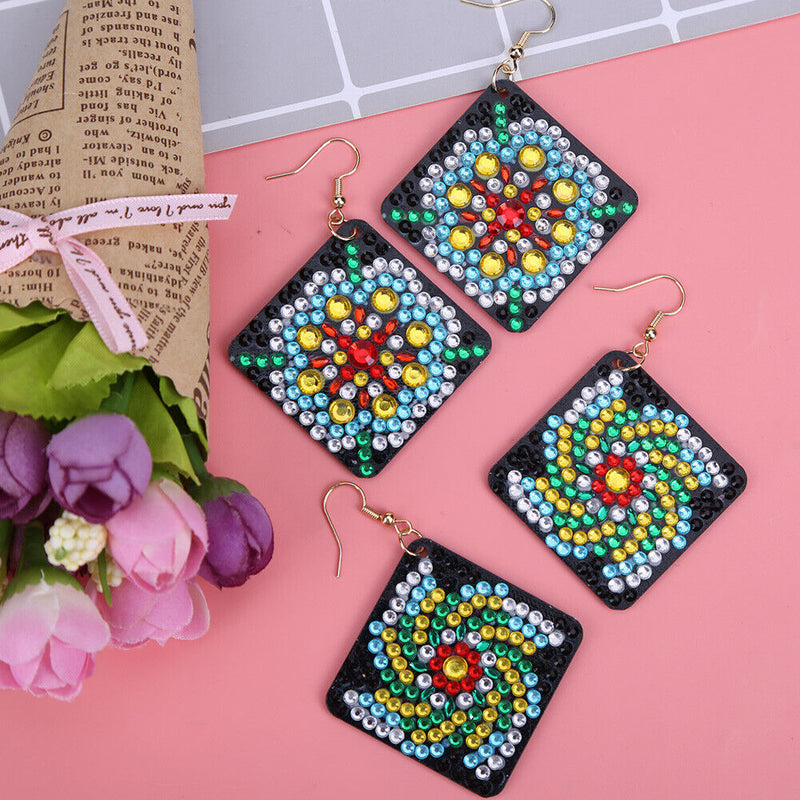 5D DIY Diamond Painting Earrings Double-sided Square Drop Earrings (RZ013) Newly