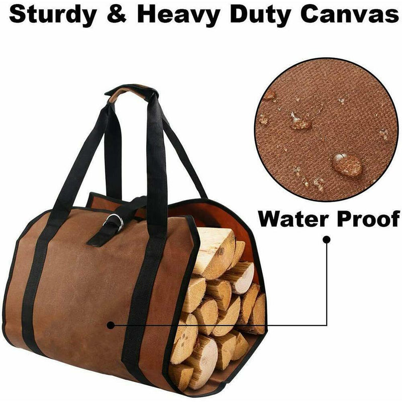 Firewood Log Carrier Bags Heavy Duty Waxed Canvas Logs Tote Bags for Indoor Tool