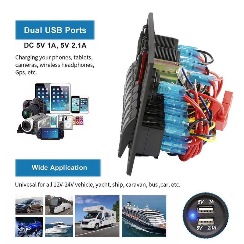 Car Marine Boat 8-Speed Waterproof LED Rocker Switch Panel Circuit Switch