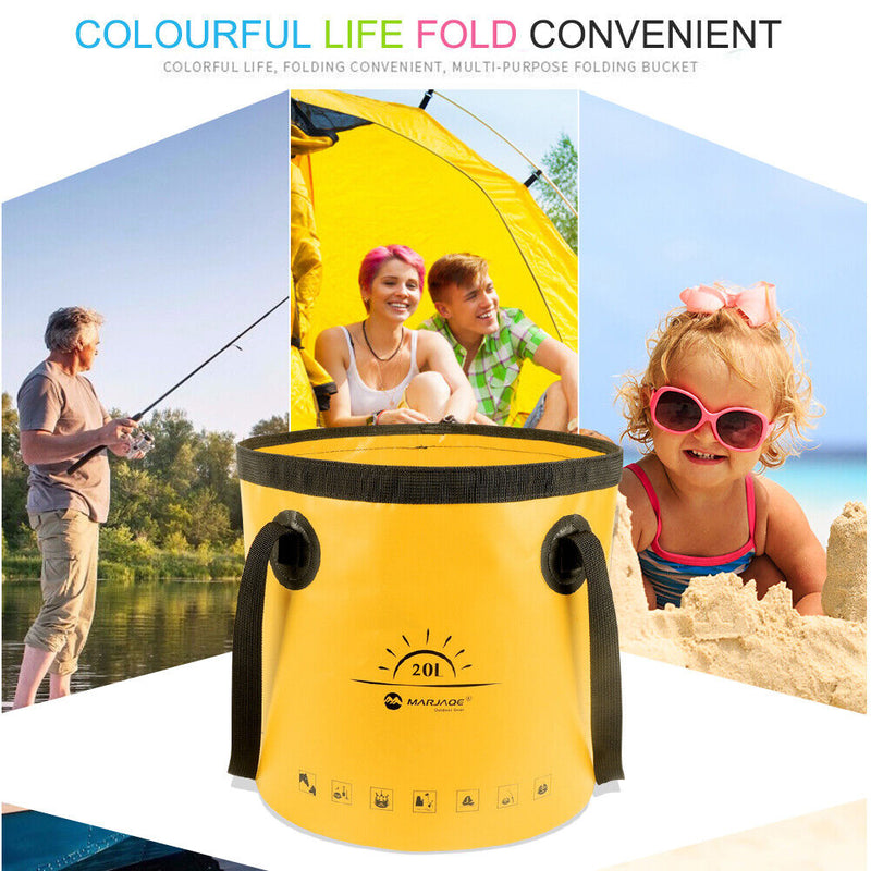 20L Folding Bucket Outdoor Camping Waterproof Water Storage Bags (Yellow) Newly
