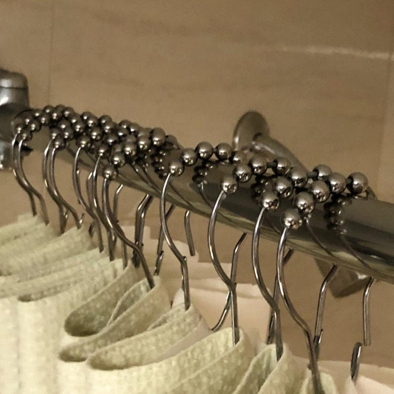 12pcs Metal Rustproof Shower Curtain Double Glide Shower Hooks Bathroom Products