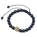 Unisex Lion Head Charm Bead Bangle Adjustable Strand Bracelet (Frosted Bead