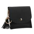 Fashion Mini Small Wallet Soft Leather Purse Tassel Card Coin Holder(Black)