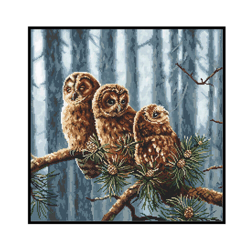 Full Cross Stitch 11CT Three Owls Printed Embroidery DIY Home Decoration Gift
