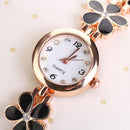 Girls Chic Fashion Flower Rose Golden Bracelet Wrist Watch Black Newly