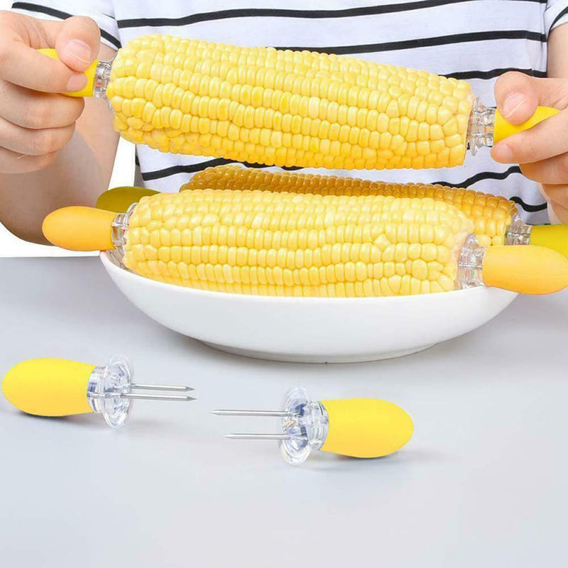 Steel Corn BBQ Forks Outdoor Party Kitchen Tool Yellow T3W8