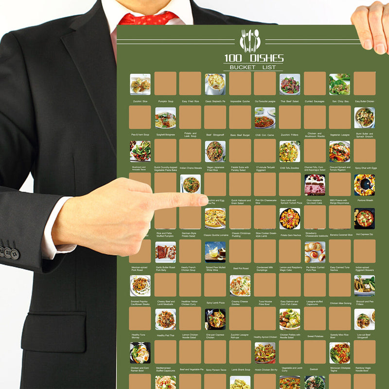 Scratch Off Poster - Bucket List Scratch Poster - 100 Date / Dishes / Movies