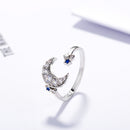 Exquisite Wedding Fasion Jewellery Woman Ring Adjustable Blue Star Moon Copper