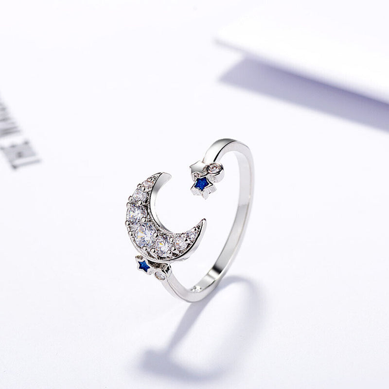 Exquisite Wedding Fasion Jewellery Woman Ring Adjustable Blue Star Moon Copper