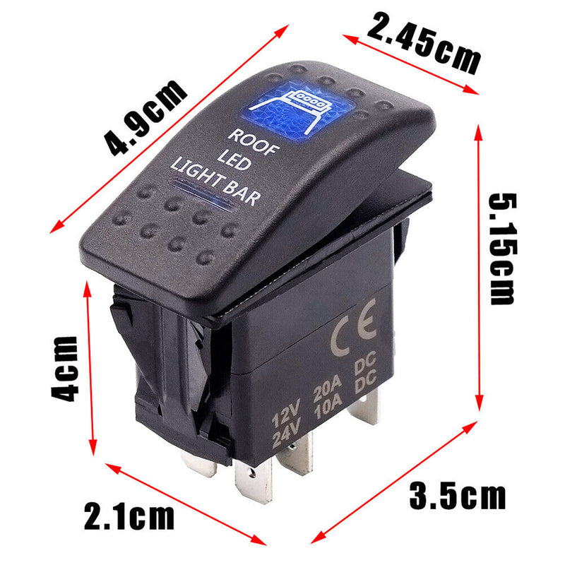 For Boat Marine ATV UTV Dual Blue Backlit ROOF LED LIGHT BAR Rocker Switch 5 Pin