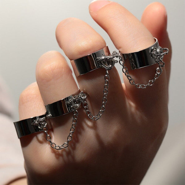 Women Chain Adjustable Open Finger Rings Punk Hip Pop Jewelry