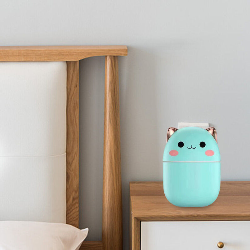 250ml Air Humidifier Cute Aroma Diffuser with Night Light Cool Mist (Green)