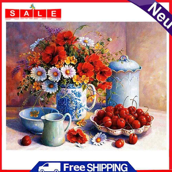 Cherry and Flower Oil Paint By Numbers Kit Hand Painted Home Decoration No Frame