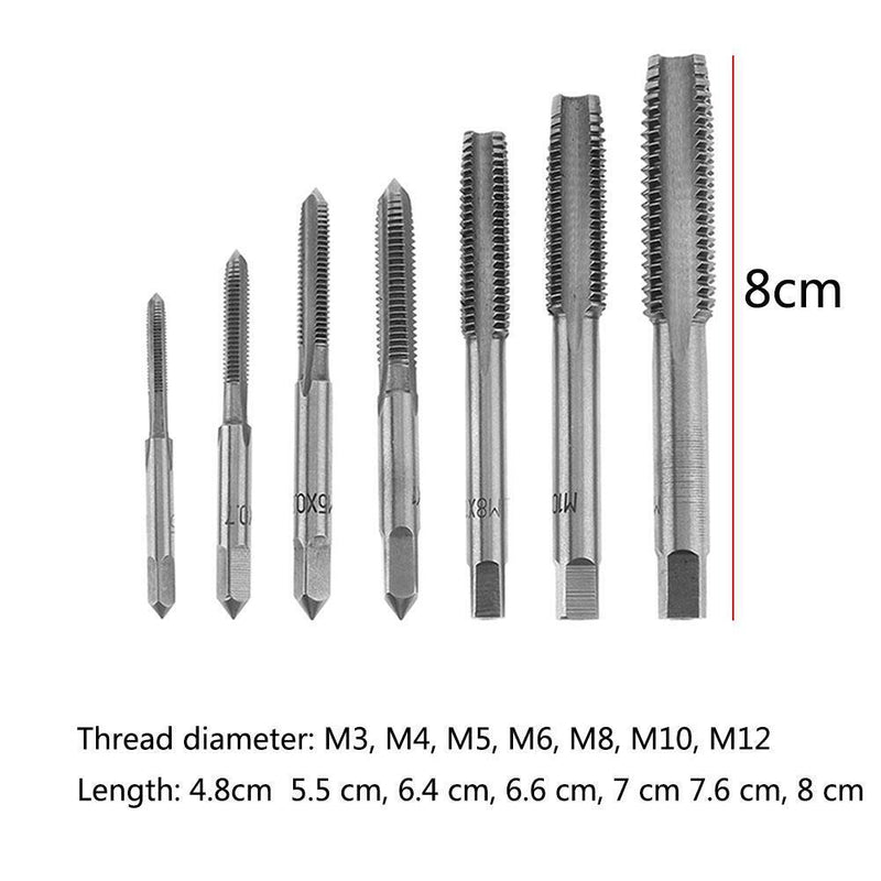7pcs M3 M4 M5 M6 M8 M10 M12 HSS Machine Thread Metric Plug Tap Drill Bits Newly