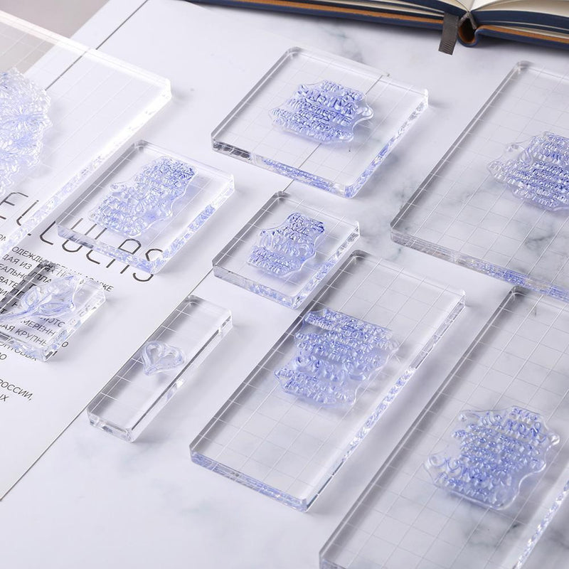 Acrylic Stamp Block Clear Stamping Tool Set with Grid Line Craft (2x7cm)