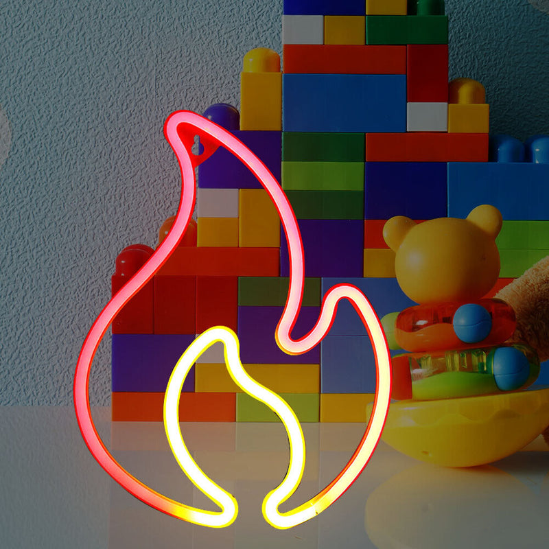 Fire Flame Neon Sign Light LED Hanging Wall Night Lamp Decor (Red White) Newly