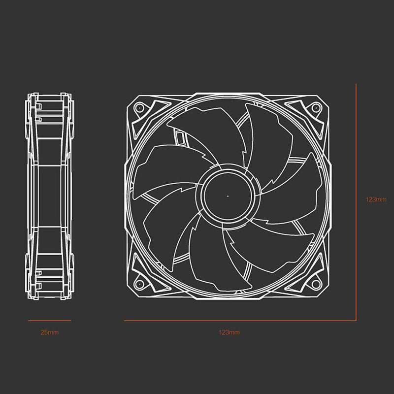 ID-COOLING PL-12025 LED 120mm Cooling Fan w/ De-Vibration Rubber CPU Cooler Fan