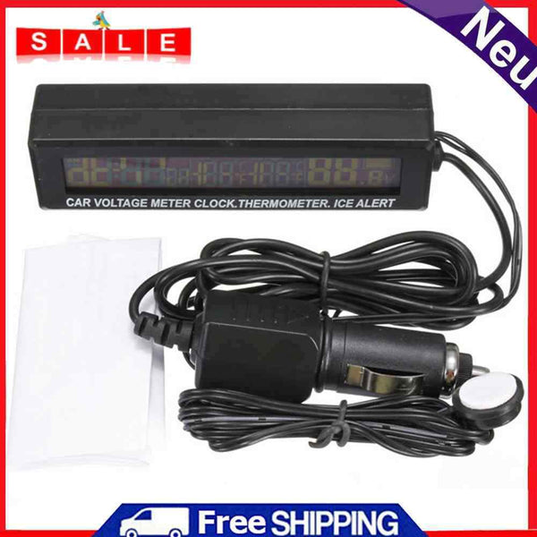 Car Temperature Clock Battery Voltage Monitor with Cigarette Socket Auto Parts