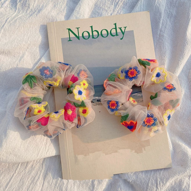 Elastic Hairband Hair Bands Embroidery Flower Korea Chic Transparent Net Yarn