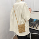Straw Messenger Bag Boho Beach Hollow Shoulder Small Phone Purse (Khaki)