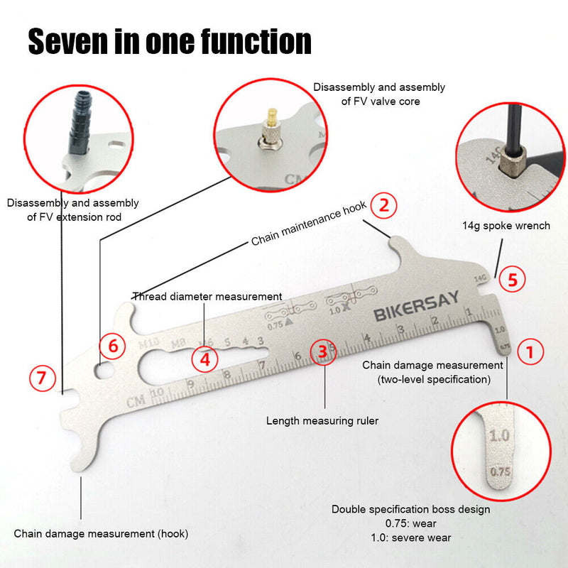 BIKERSAY 7 in 1MTB Road Bicycle Chain Wear Indicator Chain Checker Ruler Ga