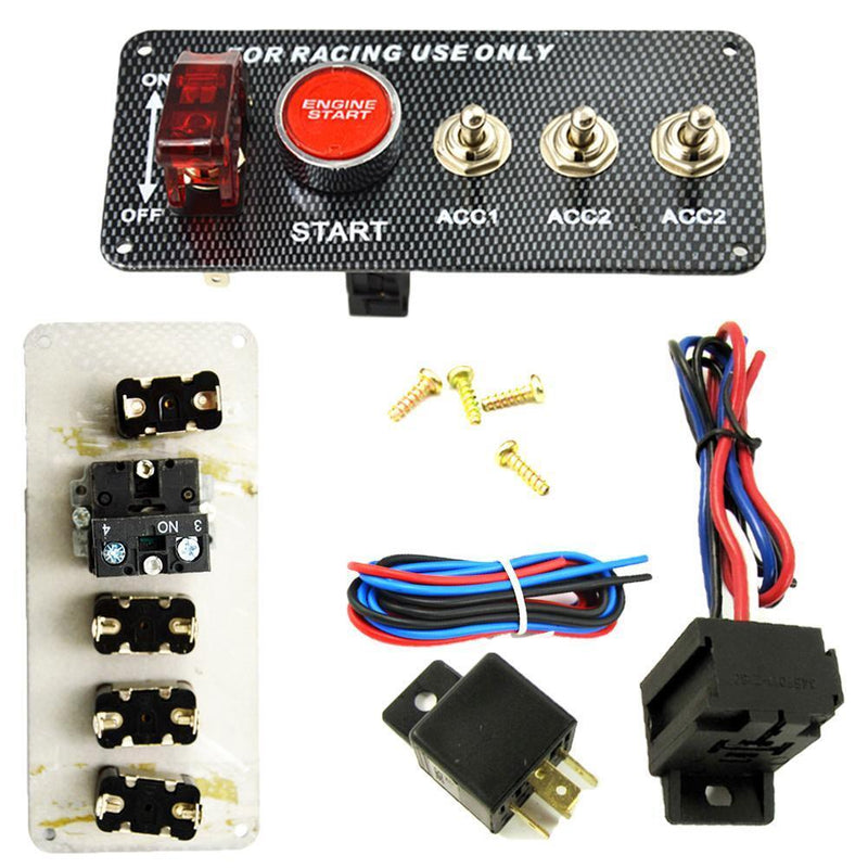 1 Set Racing Car 12V Ignition Switch Panel Motor Start Button LED Carbon Fiber
