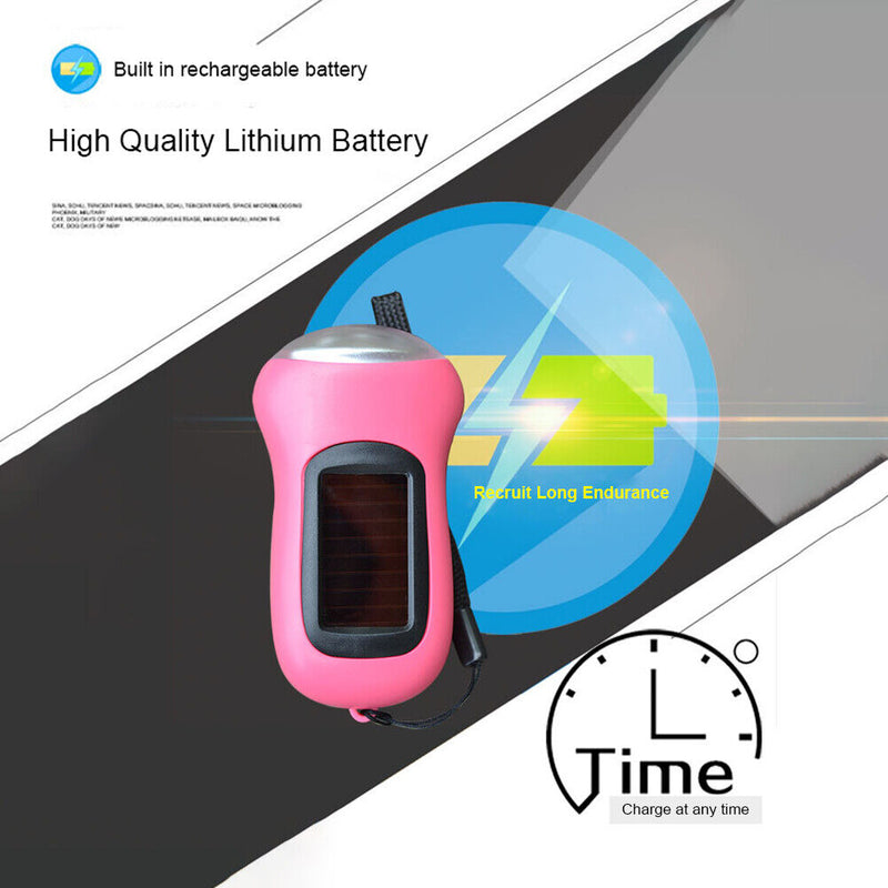 Hand Crank Solar Dynamo Torch Lamp Outdoor Emergency LED Flashlight (pink)