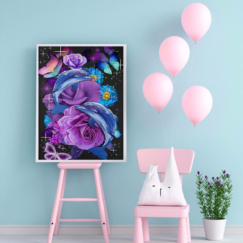 Oil Painting By Number Dolphin Flowers Digital Picture Home Wall Decor for Gift