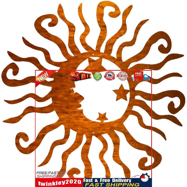 Wall Art Sun Moon Stars Decor Metal Sculpture for Indoor Outdoor (Yellow) Newly