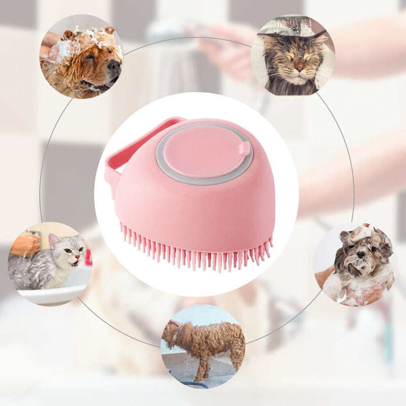 Dog Bath Brush Massage Gloves Silicone Comb Cat Shower Grooming (Pink)