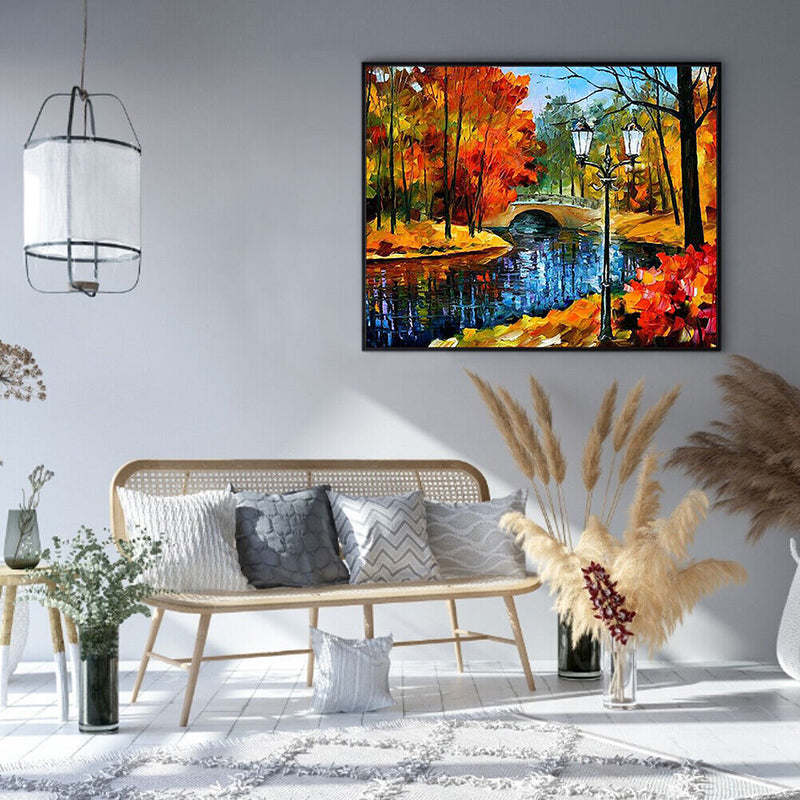 Bridge in the Forest Oil Paint By Number Kit DIY Acrylic Painting on Canvas