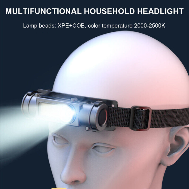 LED COB Headlamp Flashlight USB Rechargeable Mini Magnet Outdoor Headlight